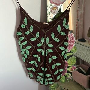 Free People Embellished Mirage Tank XS Cabernet Red/Brown